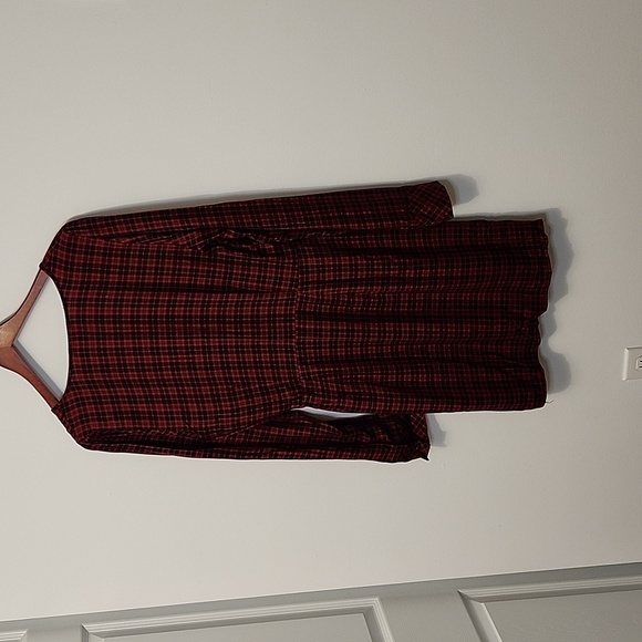 NWTs Sanctuary size 8 deep red front tie tunic dress faux wrap button sleeve - Picture 4 of 9